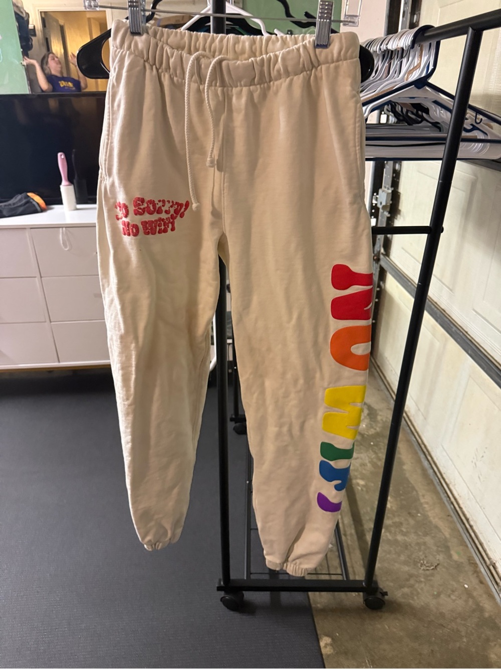Madhappy Cream Track Pants with Rainbow Side Lettering
